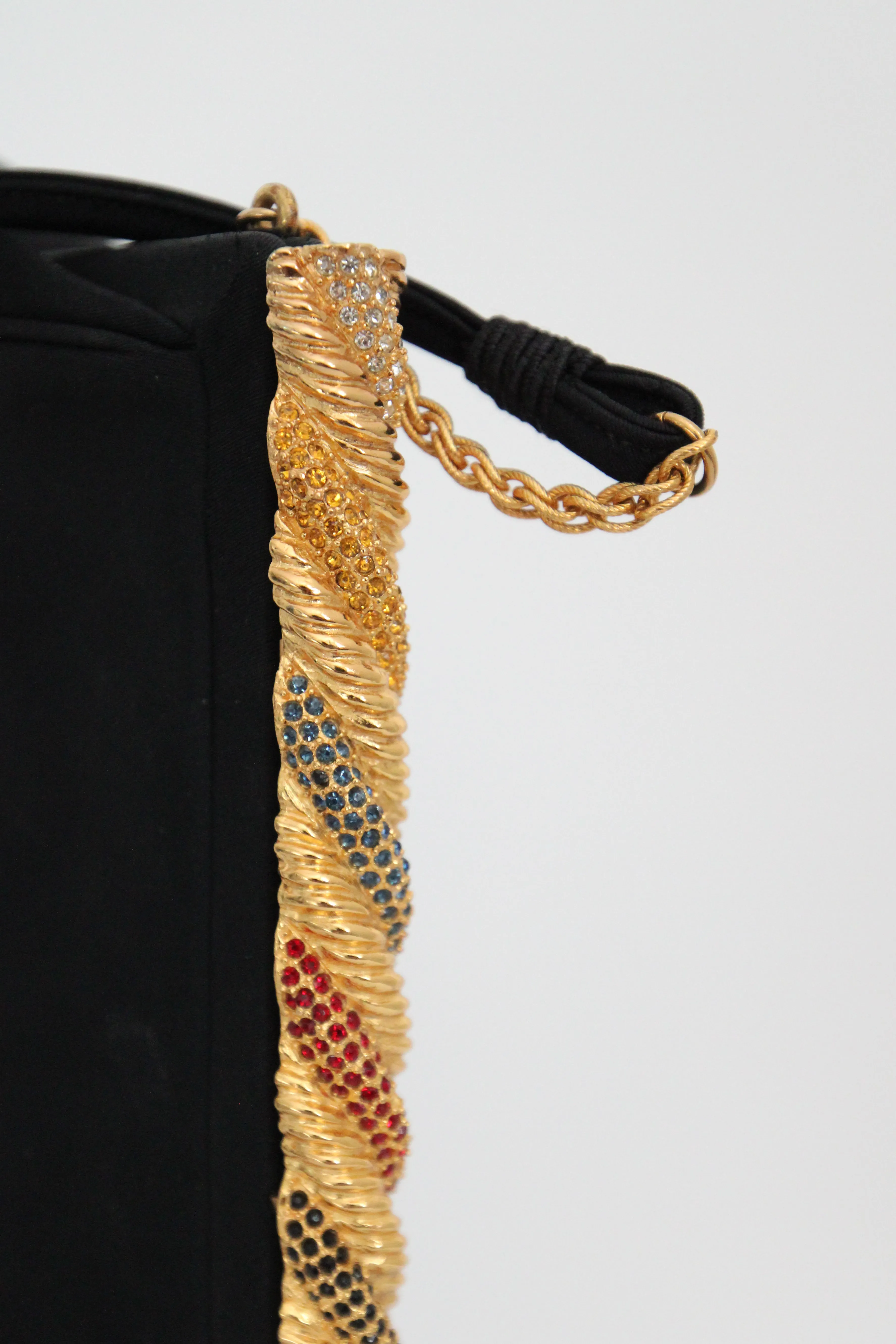 "Twisted Rhinestone Clasp" Vintage 1950's Black & Gold Rhinestone Embellished Handbag