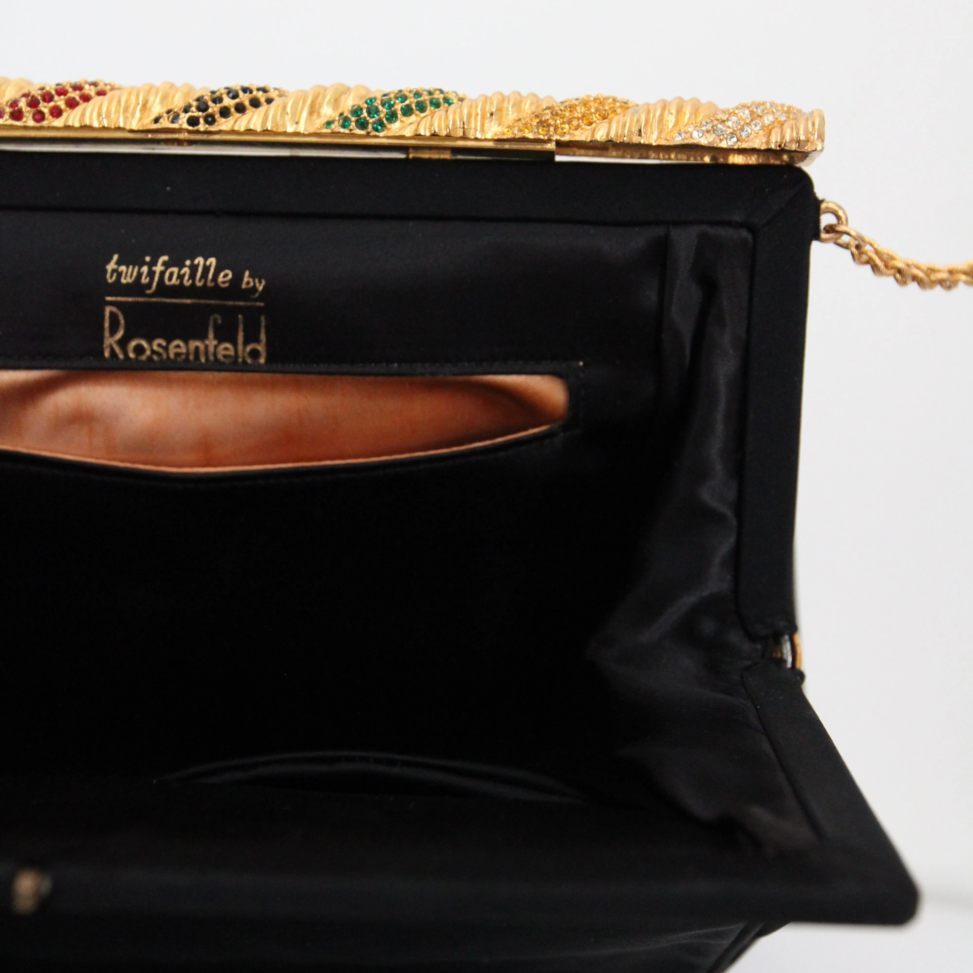 "Twisted Rhinestone Clasp" Vintage 1950's Black & Gold Rhinestone Embellished Handbag