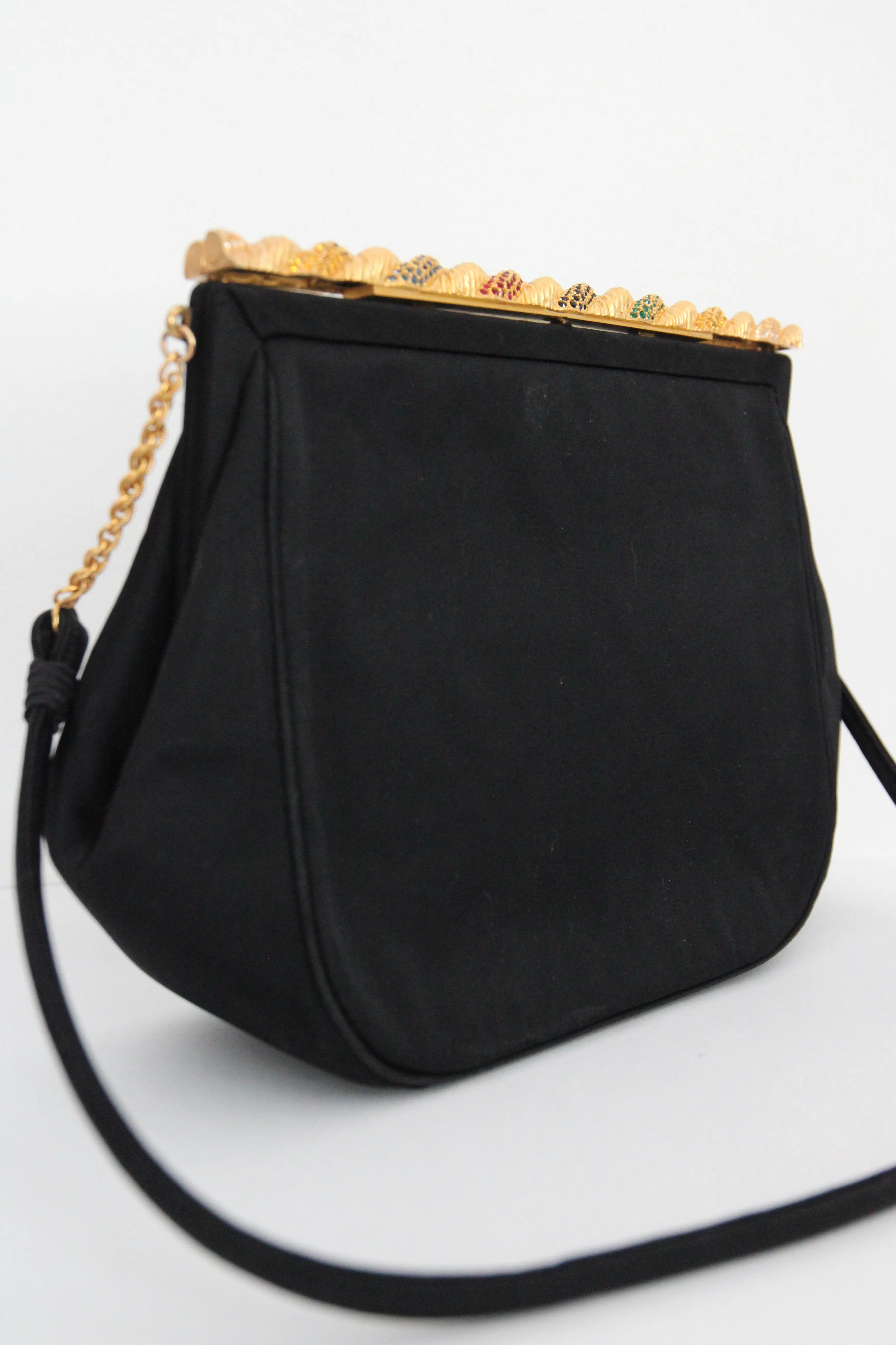 "Twisted Rhinestone Clasp" Vintage 1950's Black & Gold Rhinestone Embellished Handbag