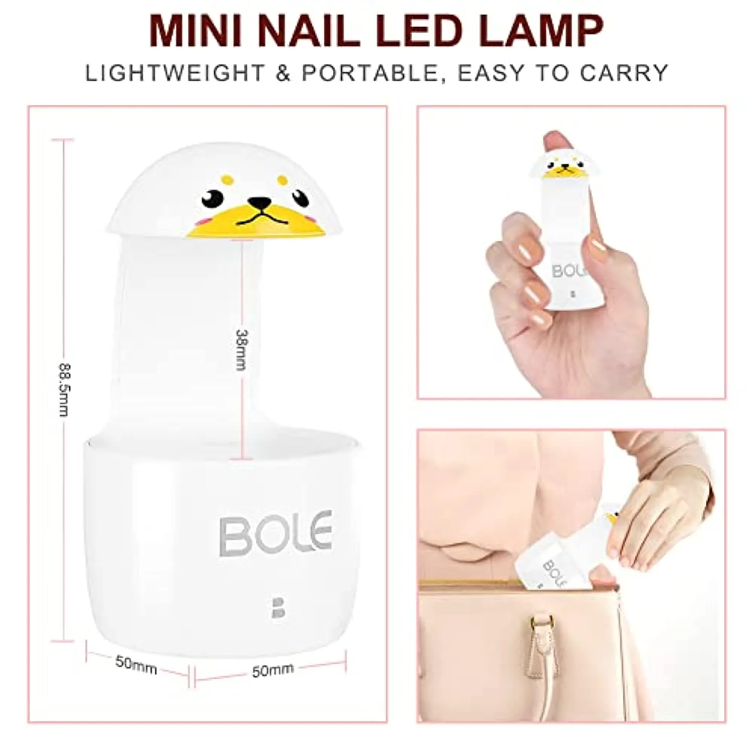 QUUREN Mini LED Nail Lamp, UV LED Light Nail Light Gel Nail Lamp 5W Nail Polish Dryer Mini Nail UV Lamp for Nail Glue Gel / Gel Polish / Poly Extension Gel with Type-C Cable for Single Finger (Puppy)