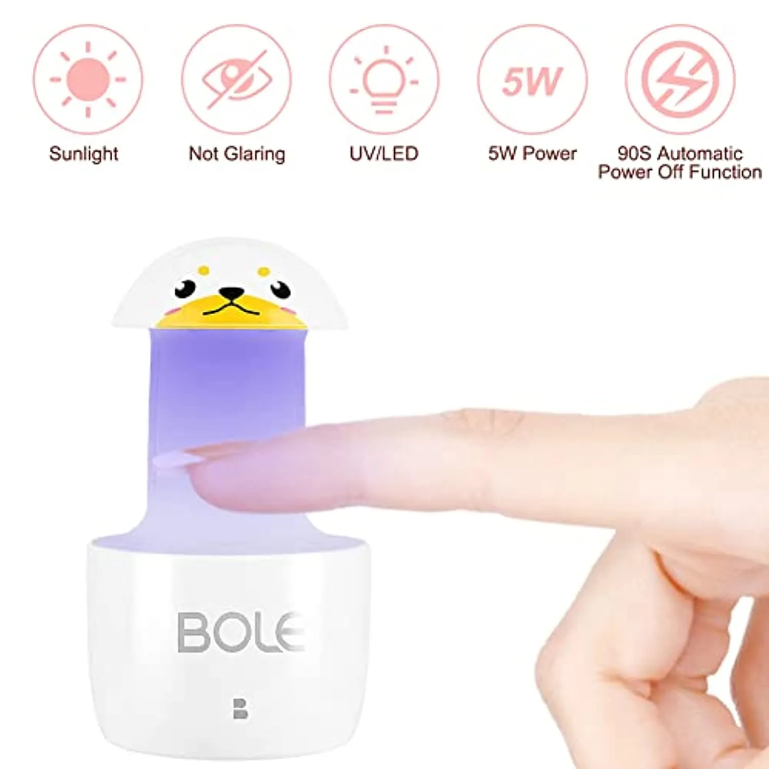 QUUREN Mini LED Nail Lamp, UV LED Light Nail Light Gel Nail Lamp 5W Nail Polish Dryer Mini Nail UV Lamp for Nail Glue Gel / Gel Polish / Poly Extension Gel with Type-C Cable for Single Finger (Puppy)