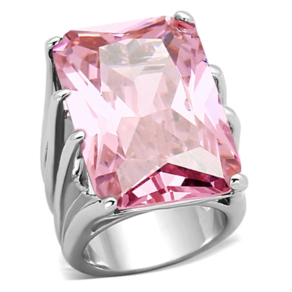 Rhodium Brass Ring with AAA Grade CZ in Rose for Women Style LOA921