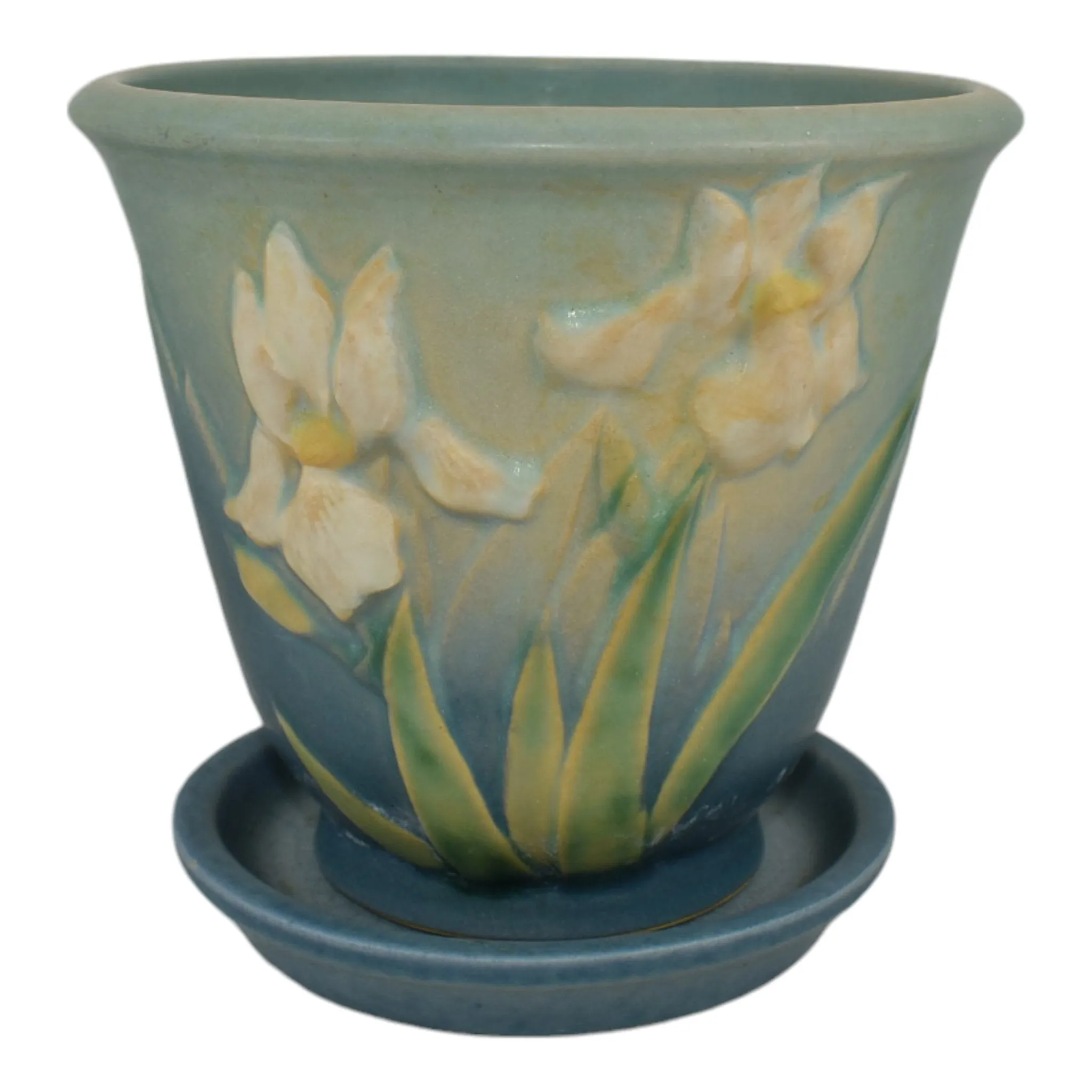 Roseville Iris Blue 1938 Vintage Art Pottery Ceramic Flower Pot Planter 648-5