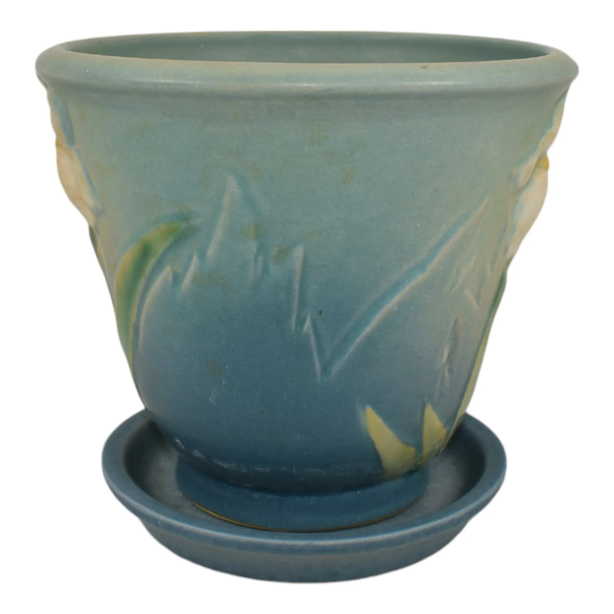 Roseville Iris Blue 1938 Vintage Art Pottery Ceramic Flower Pot Planter 648-5