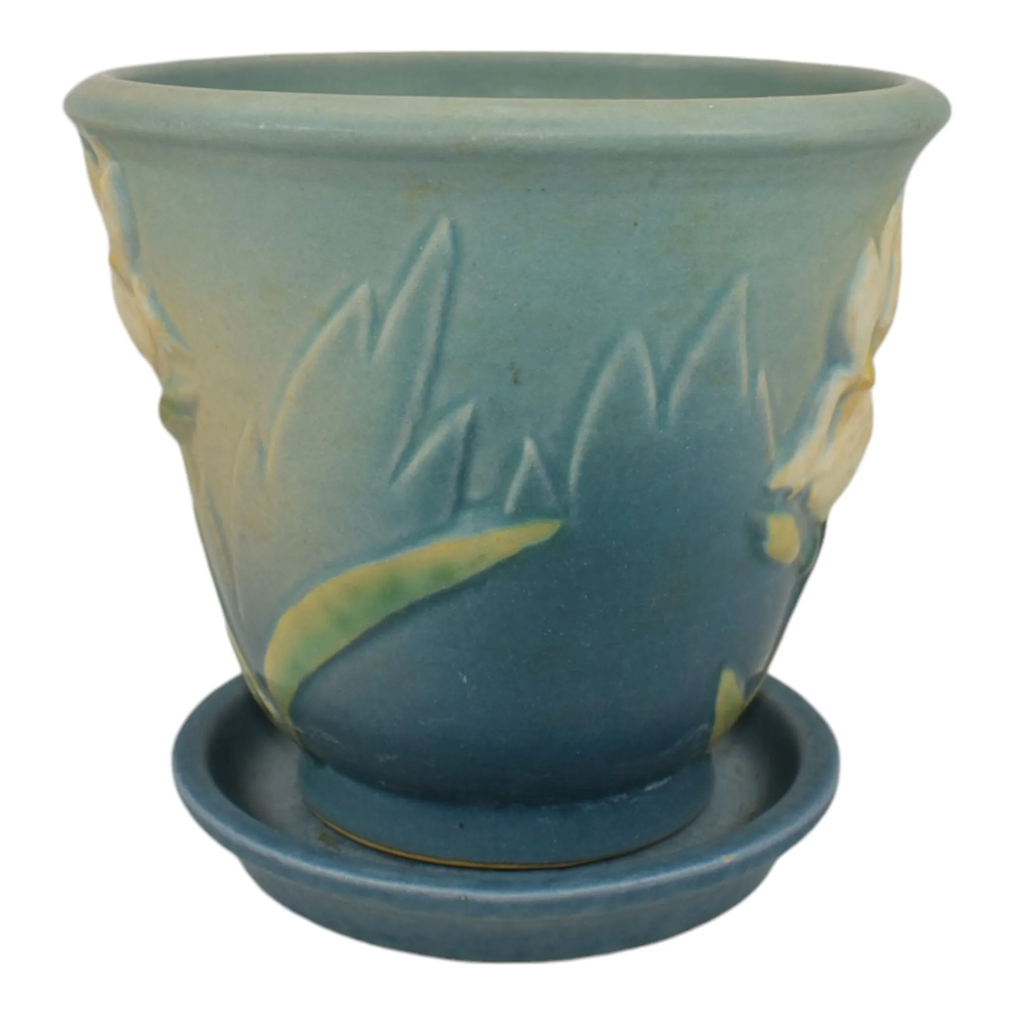 Roseville Iris Blue 1938 Vintage Art Pottery Ceramic Flower Pot Planter 648-5