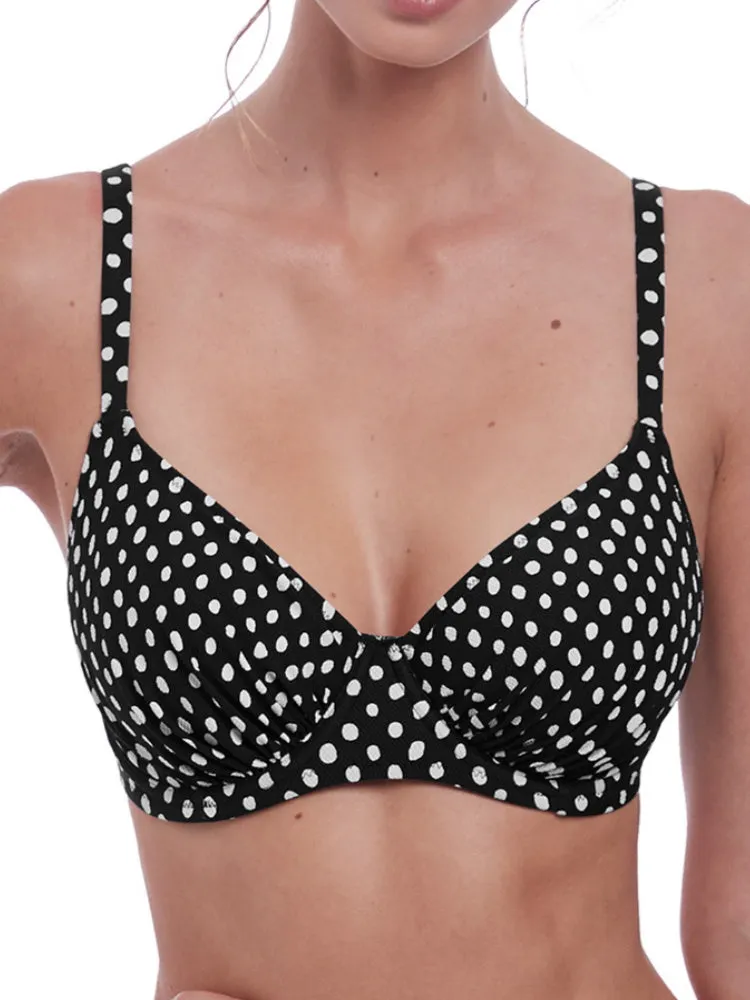 Santa Monica Gathered Bikini Top - Black/White
