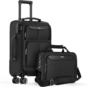 SHOWKOO Carry-on Luggage 2 Piece Softside Lightweight Durable - Black