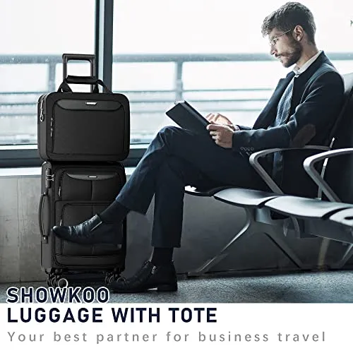 SHOWKOO Carry-on Luggage 2 Piece Softside Lightweight Durable - Black