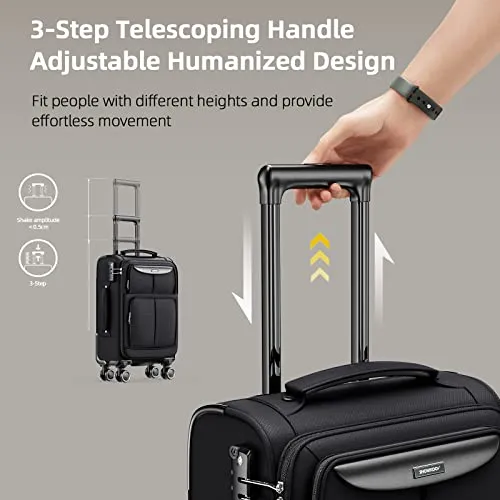 SHOWKOO Carry-on Luggage 2 Piece Softside Lightweight Durable - Black