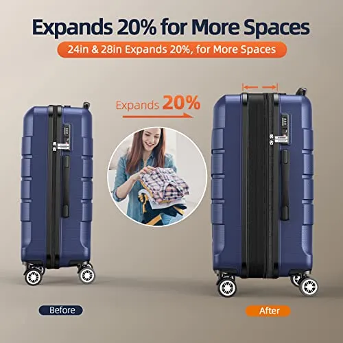 SHOWKOO Carry-On Luggage PC ABS Durable Hardside Suitcase with Spinner Wheels TSA LOCK, 20-Inch, Blue