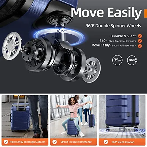 SHOWKOO Carry-On Luggage PC ABS Durable Hardside Suitcase with Spinner Wheels TSA LOCK, 20-Inch, Blue