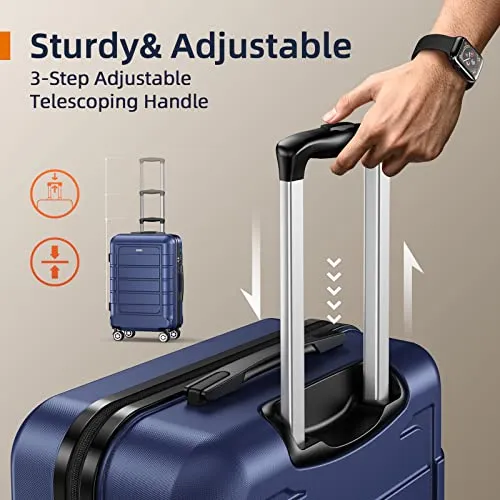 SHOWKOO Carry-On Luggage PC ABS Durable Hardside Suitcase with Spinner Wheels TSA LOCK, 20-Inch, Blue