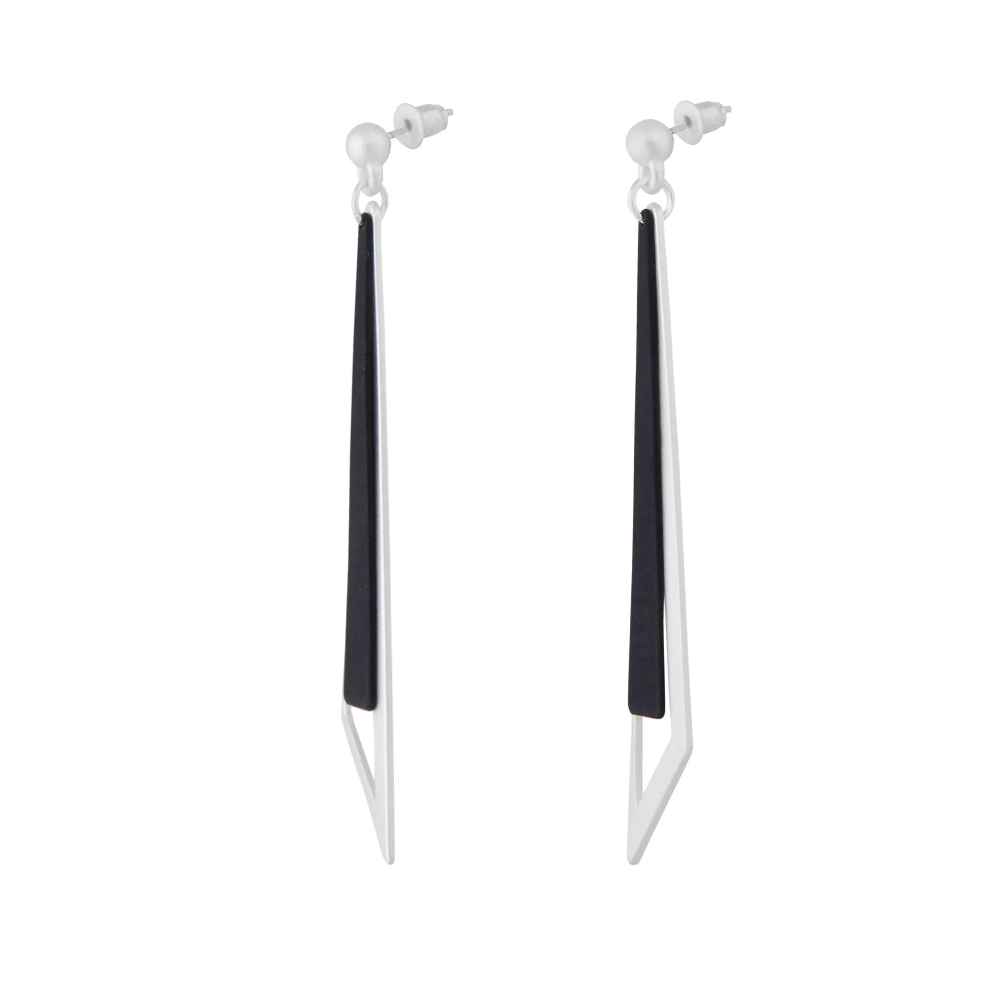 Silver Geometric Stud With Matte Black Feature