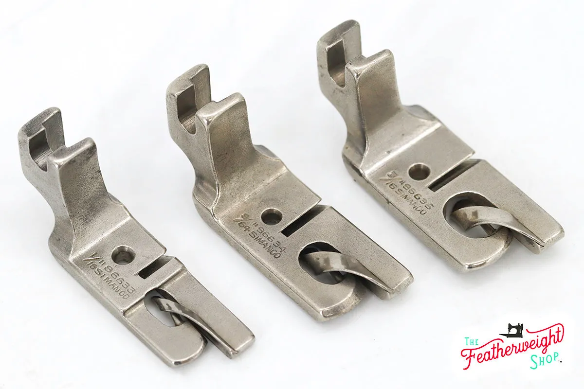 Singer Feller Hemmer Foot Attachment SET OF 3 - 1/16", 9/64" & 3/16" (Vintage Original)