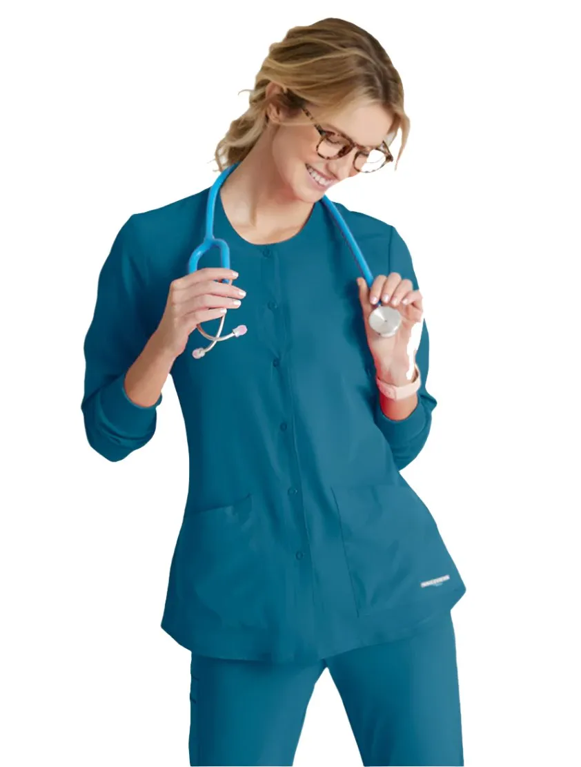 SKECHERS™ by Barco Stability 2-Pocket Crewneck Snap-Front Scrub Jacket