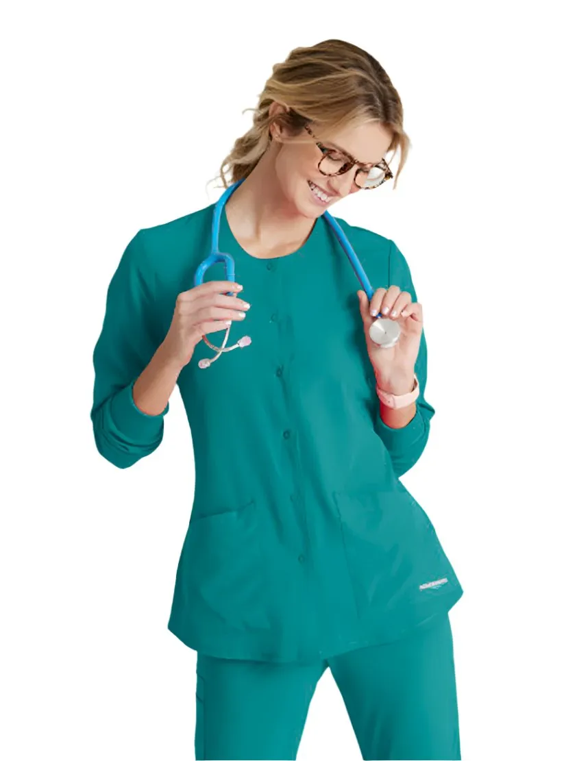 SKECHERS™ by Barco Stability 2-Pocket Crewneck Snap-Front Scrub Jacket