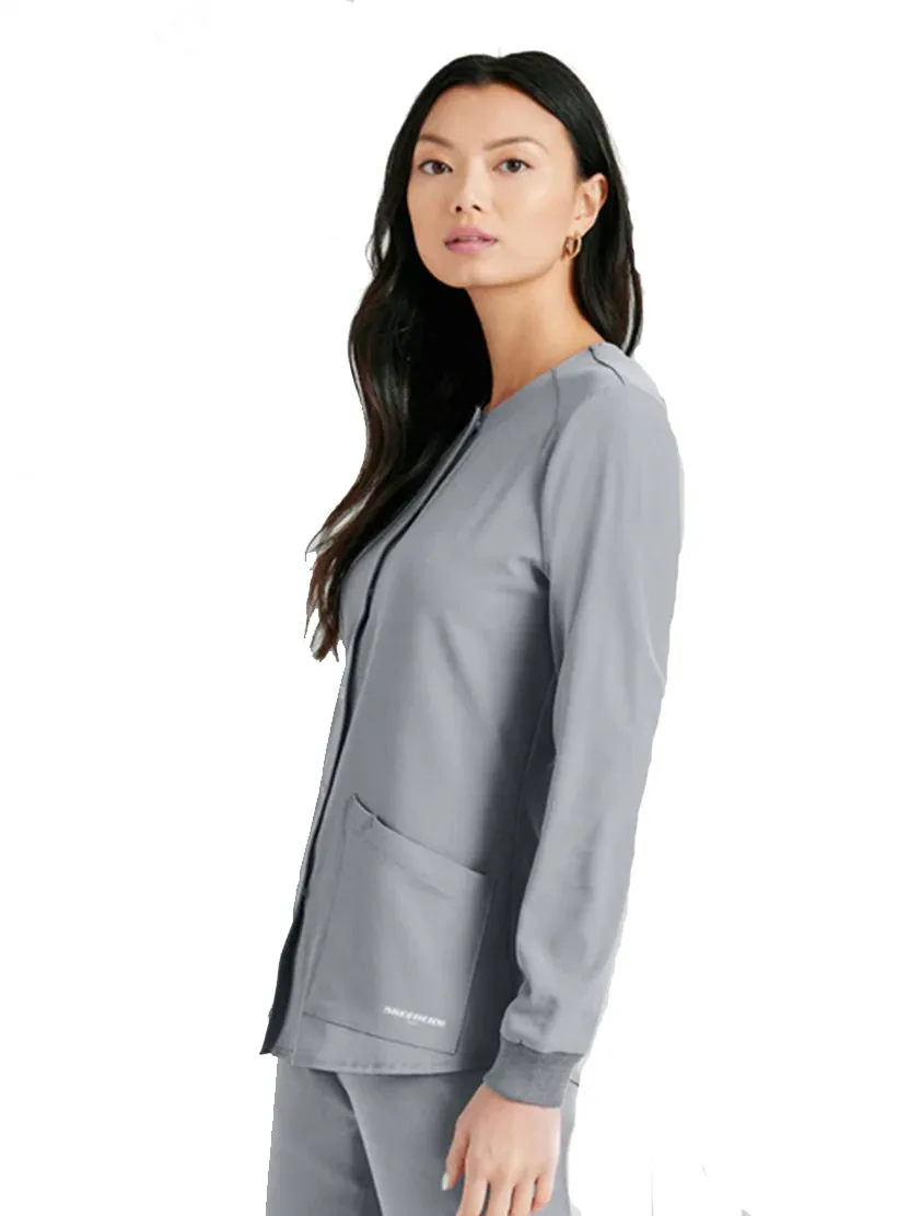 SKECHERS™ by Barco Stability 2-Pocket Crewneck Snap-Front Scrub Jacket