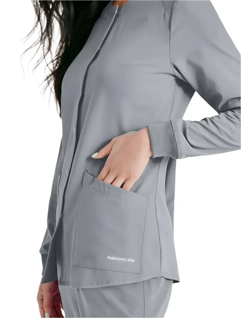 SKECHERS™ by Barco Stability 2-Pocket Crewneck Snap-Front Scrub Jacket
