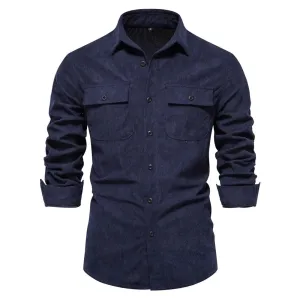 Solid Color Shirt Corduroy Shirt for Men Business Casual Pocket Men's Shirt Thicken Autumn Men Shirt