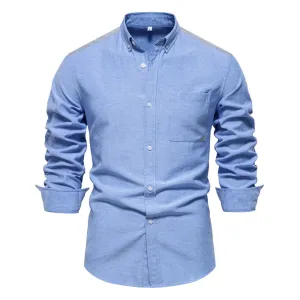 Spring Patchwork Oxford Shirt for Men Casual Wear Cotton Blend Pocket Mens Shirts