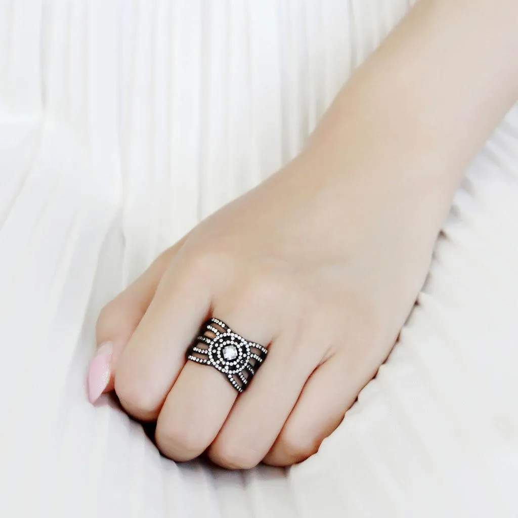 Stainless Steel Ring AAA GRD CZ Clear DA363 for Women Style BlackIon