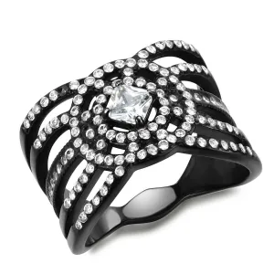Stainless Steel Ring AAA GRD CZ Clear DA363 for Women Style BlackIon