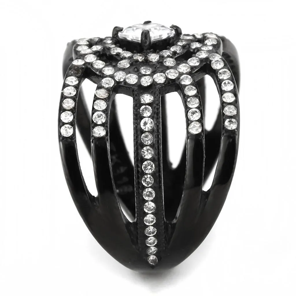 Stainless Steel Ring AAA GRD CZ Clear DA363 for Women Style BlackIon