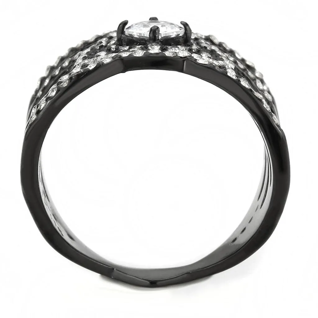 Stainless Steel Ring AAA GRD CZ Clear DA363 for Women Style BlackIon