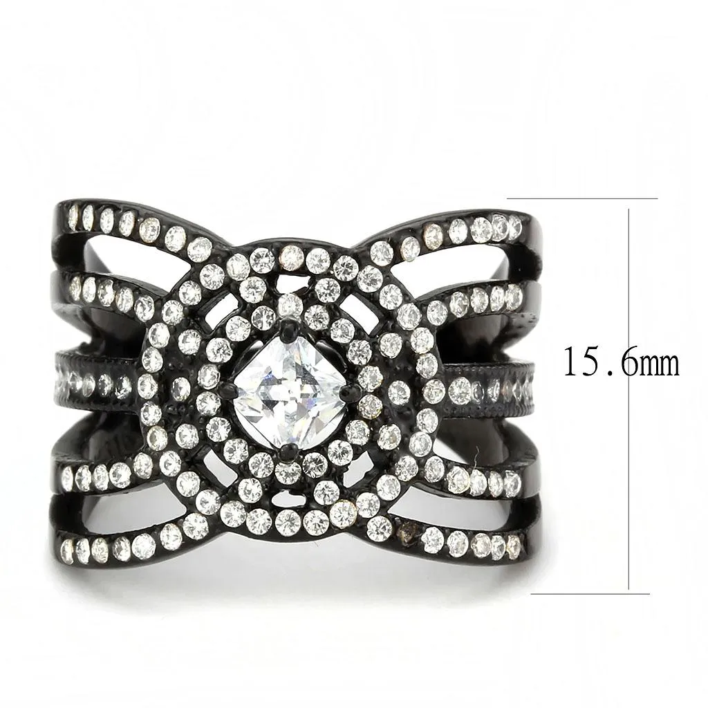 Stainless Steel Ring AAA GRD CZ Clear DA363 for Women Style BlackIon