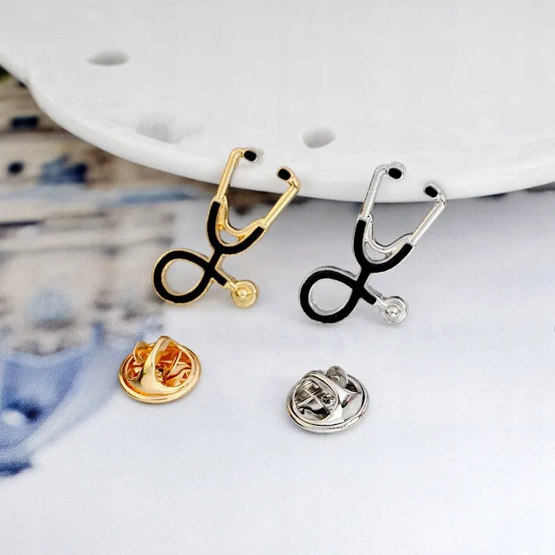 Stethoscope Black-Silver Enamel Pin