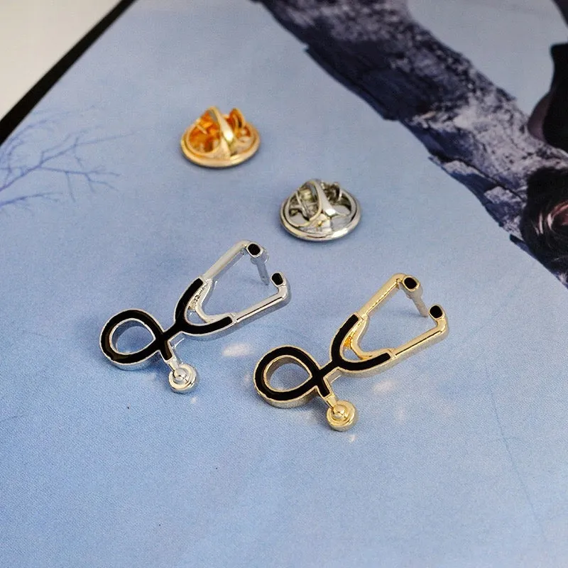 Stethoscope Black-Silver Enamel Pin