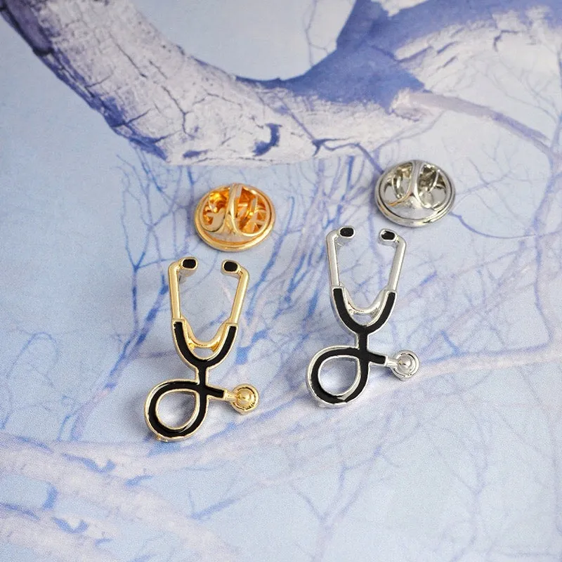 Stethoscope Black-Silver Enamel Pin