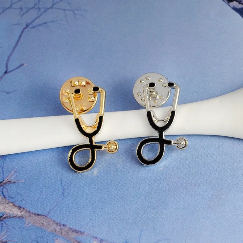 Stethoscope Black-Silver Enamel Pin