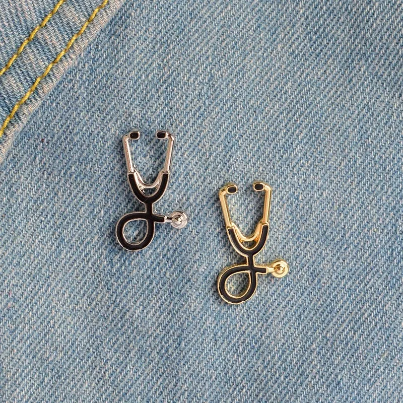 Stethoscope Black-Silver Enamel Pin
