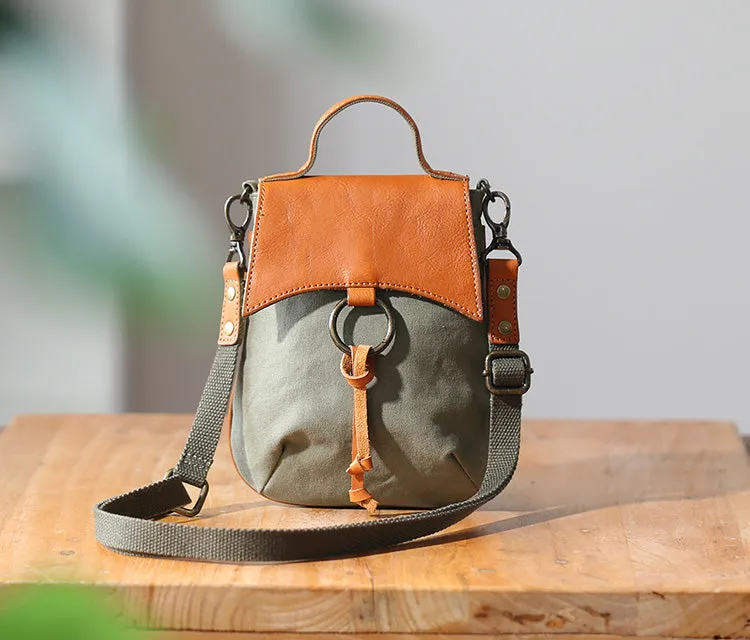 Stylish Ladies Small Canvas Crossbody Bag Womens Leather Shoulder Bag