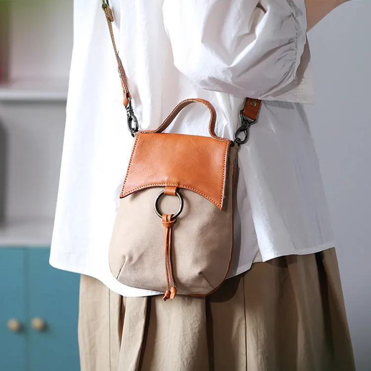 Stylish Ladies Small Canvas Crossbody Bag Womens Leather Shoulder Bag
