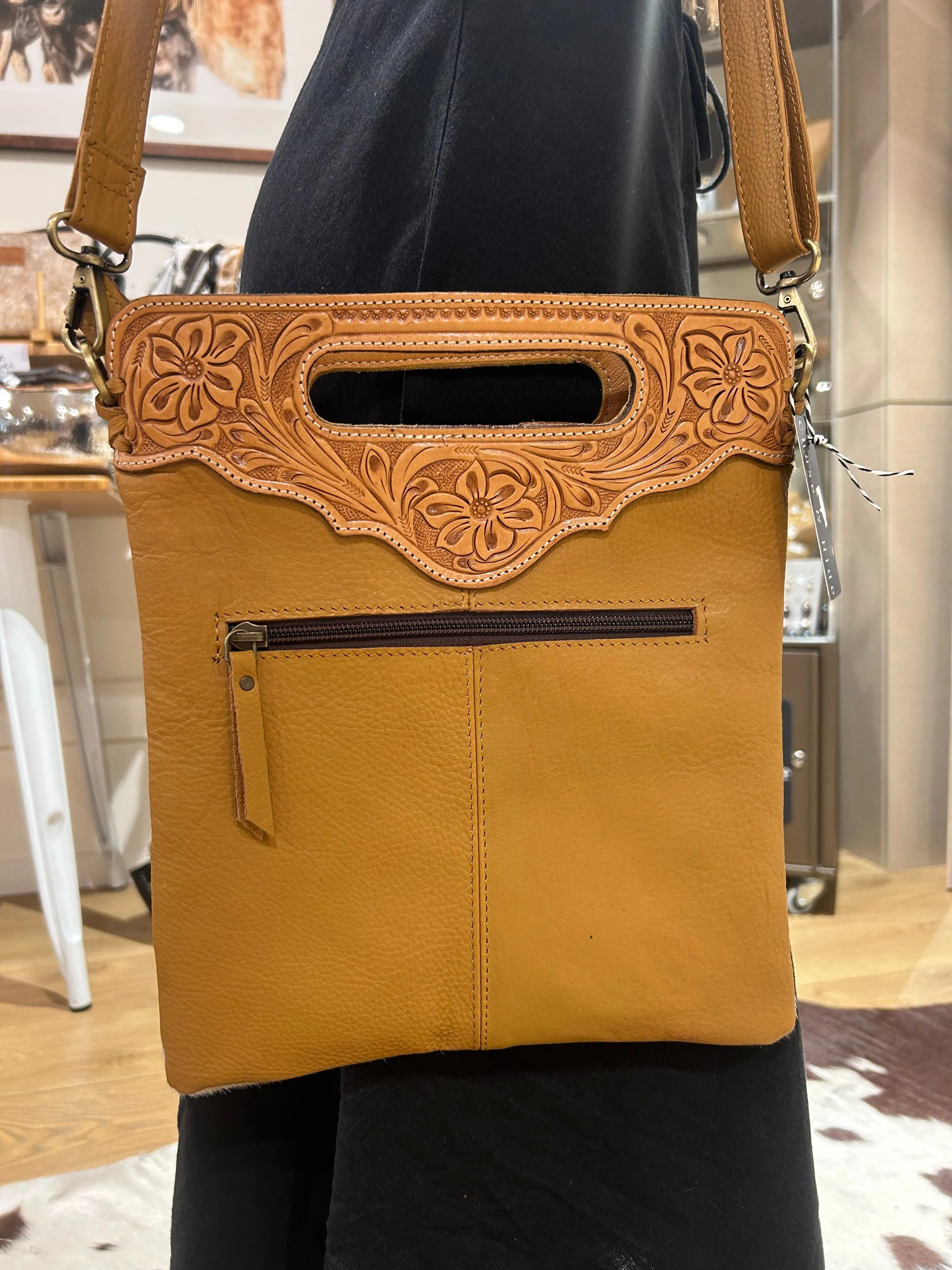 Sundance hide & tooled leather handbag #Sun1