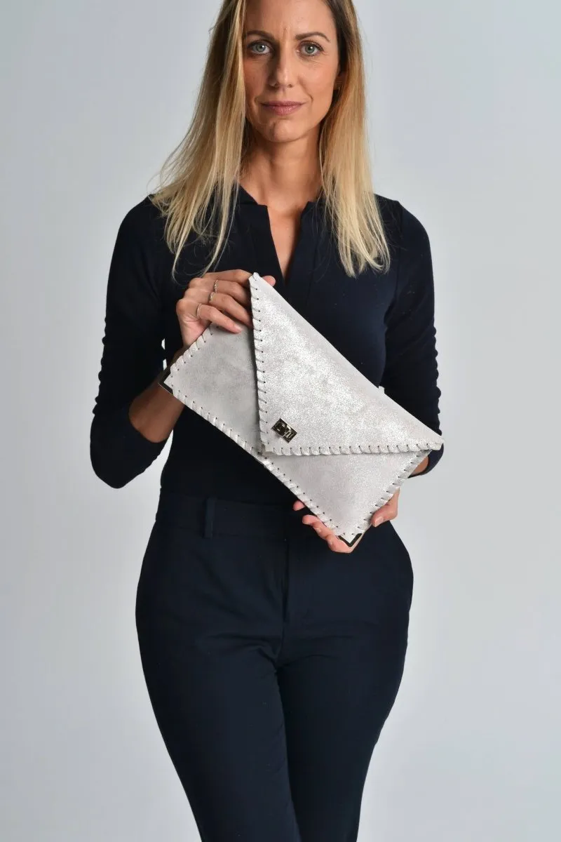 Symmetria leather sparkling clutch in silver