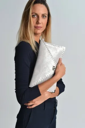 Symmetria leather sparkling clutch in silver