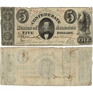 T-34 Sep. 2nd 1861 $5 CSA PF-2/Cr.262A [R8] - Apparent Very Good