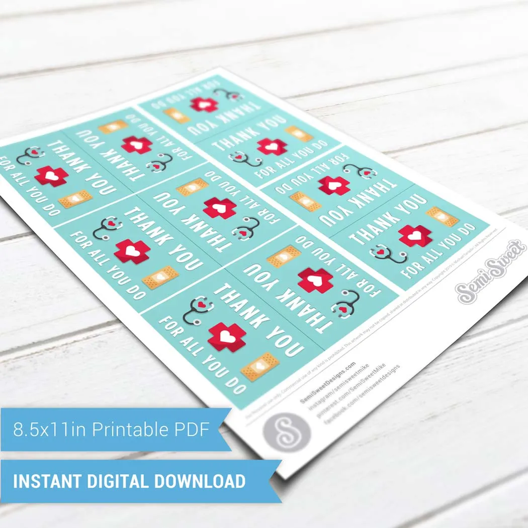 Thank You For All You Do - Instant Download Printable Bag Topper