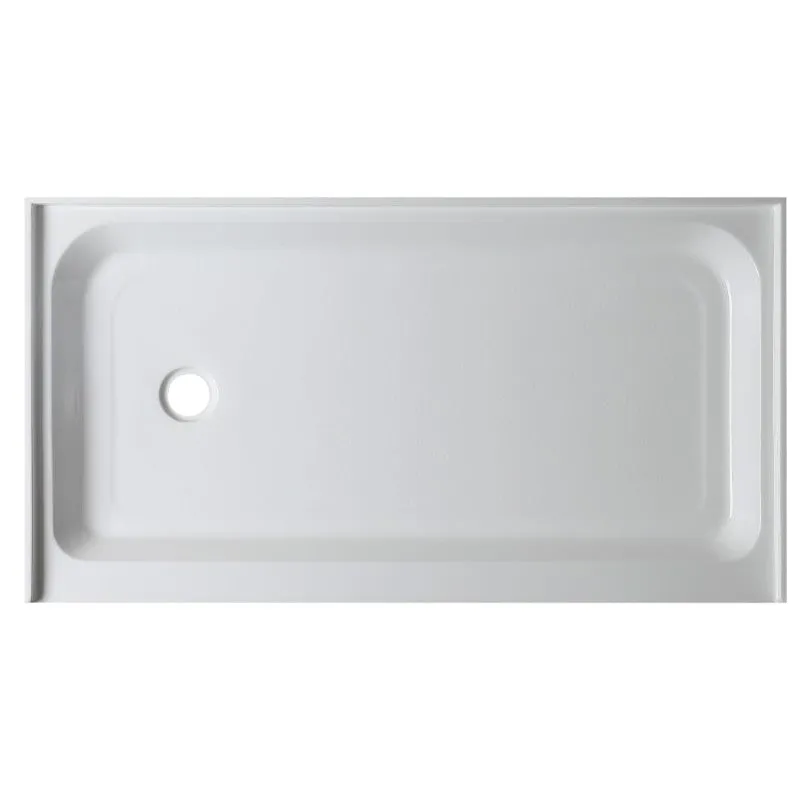 Tier 60" x 32" x 5.5" Left Drain Acrylic Shower Base in Glossy White
