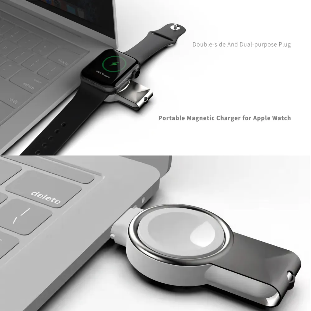 Ultra-Light Apple Watch Magnetic Wireless Charger with Dual USB Type-C Ports, Portable Charging, Fast Charging Pad Dock Station