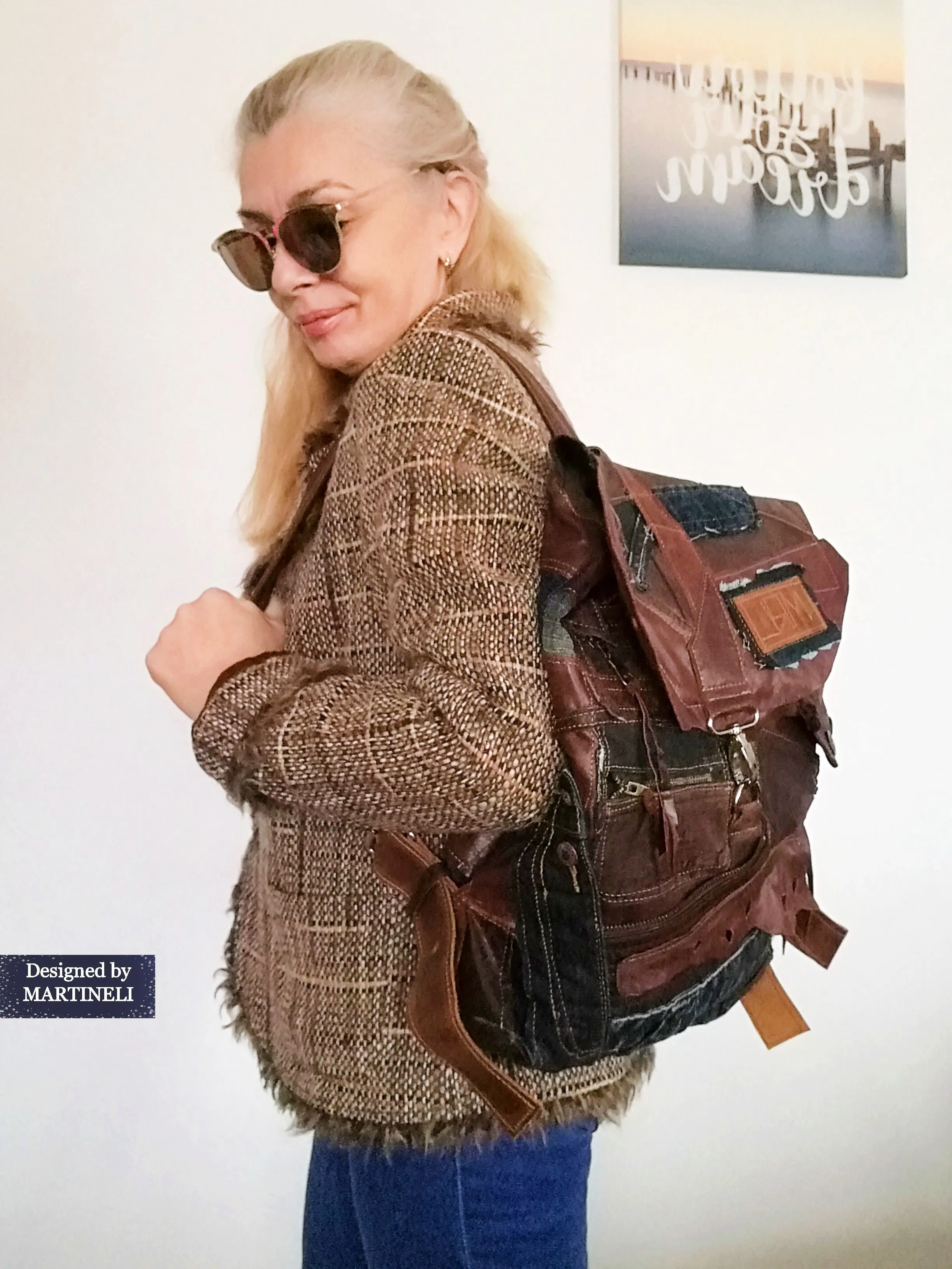 Unisex Travel Rucksack Brown Leather Backpack