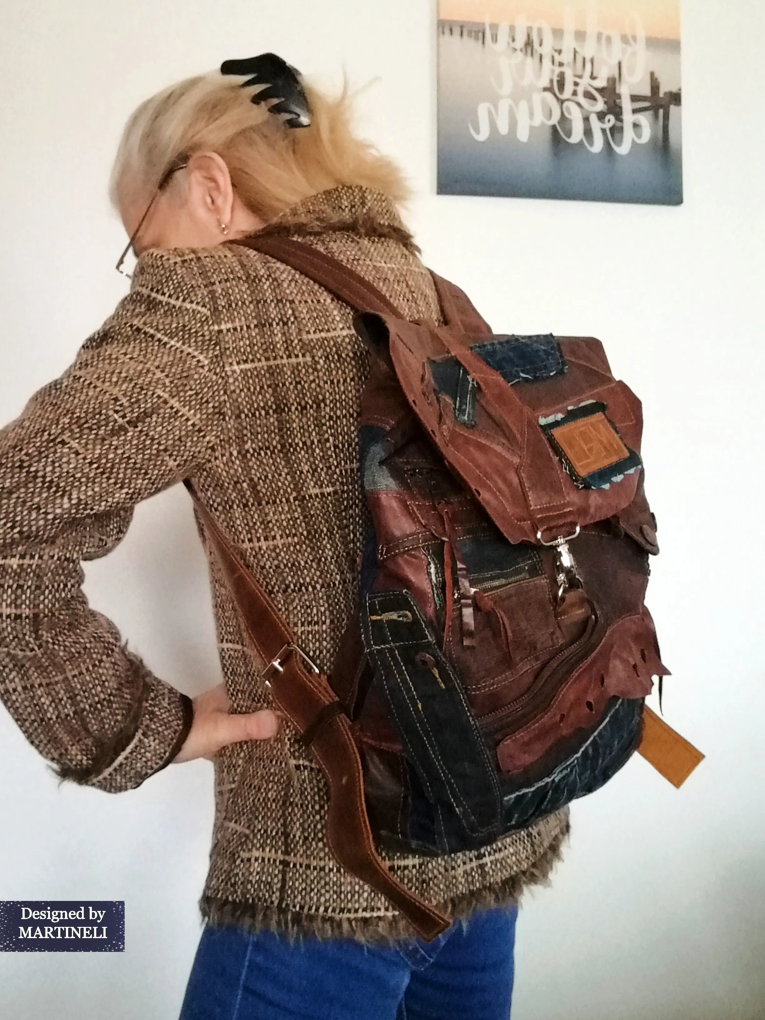 Unisex Travel Rucksack Brown Leather Backpack