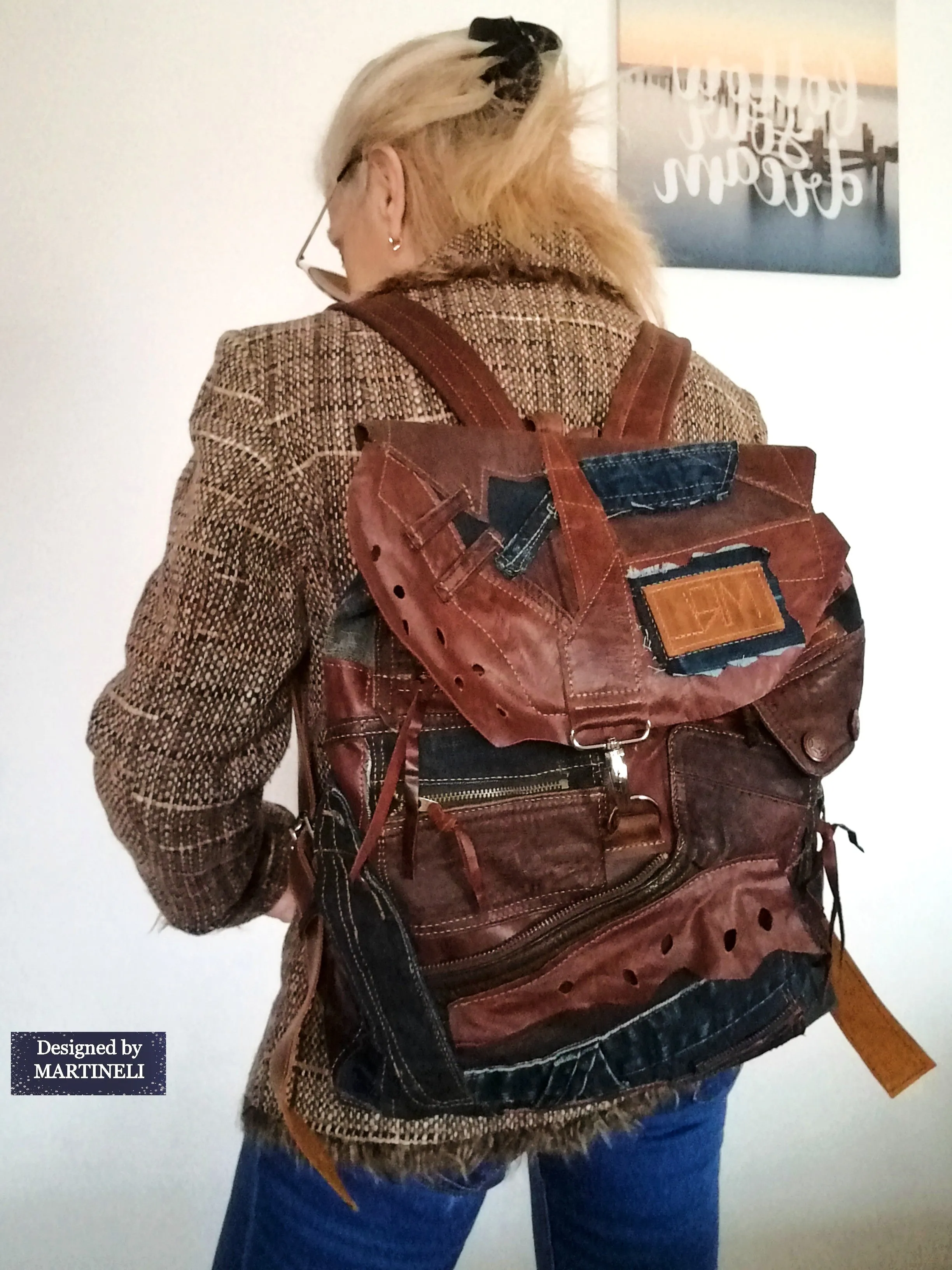 Unisex Travel Rucksack Brown Leather Backpack