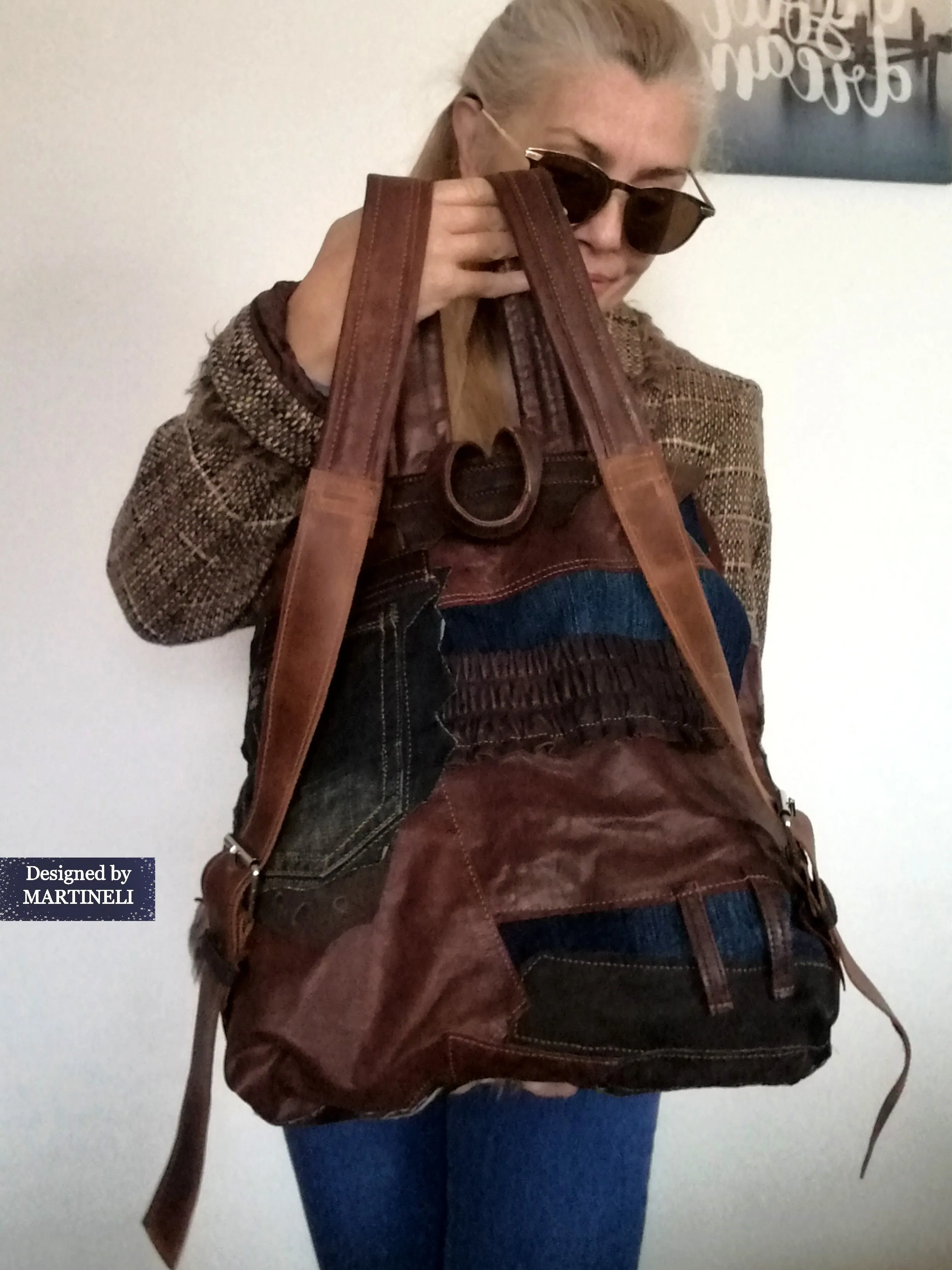 Unisex Travel Rucksack Brown Leather Backpack