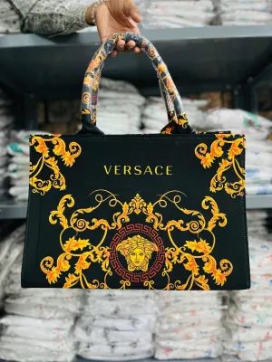 Versace Baroque Print Cotton Canvas Tote Bag