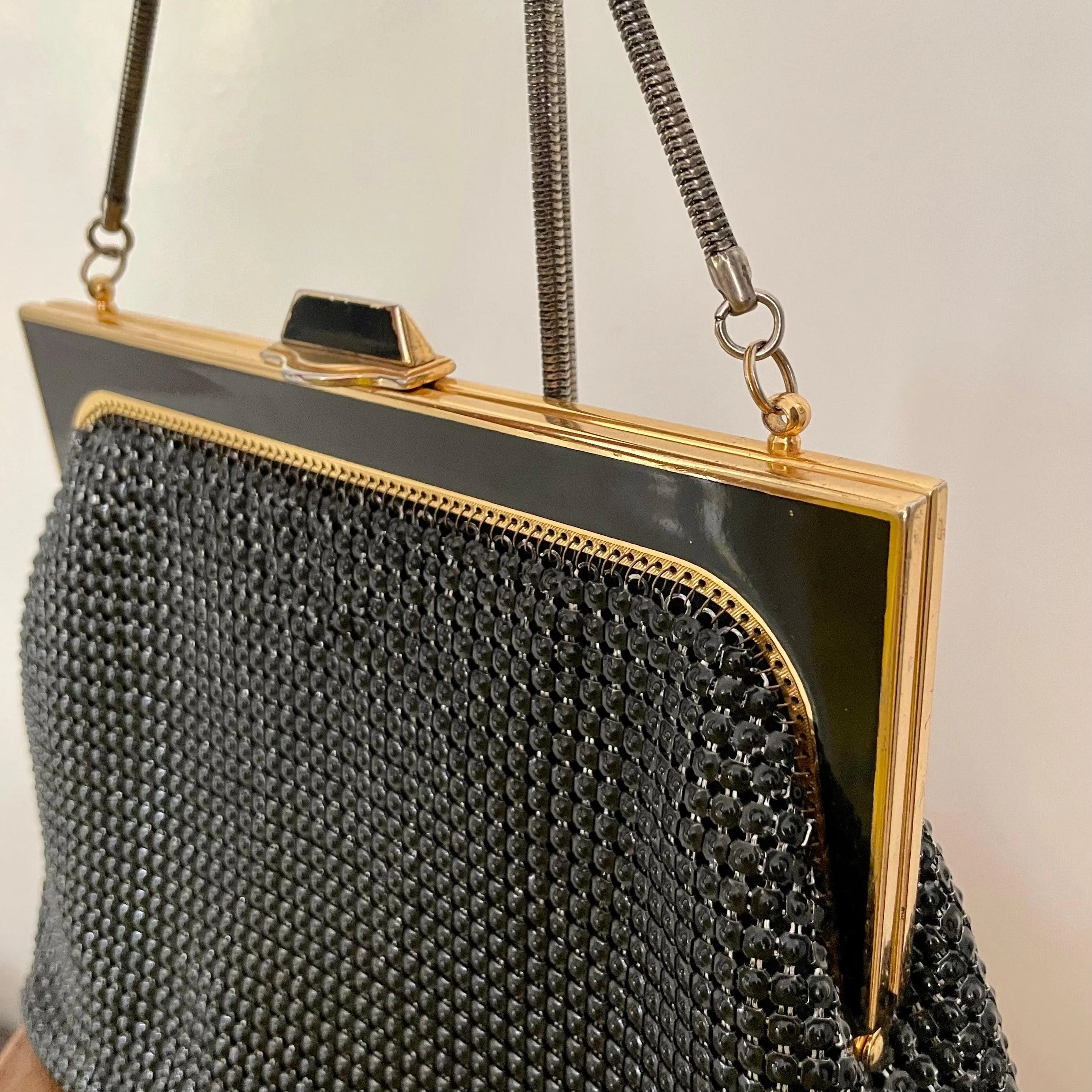 Vintage 1970s Black Glo Mesh Evening bag Signed by Park Lane N.S.W