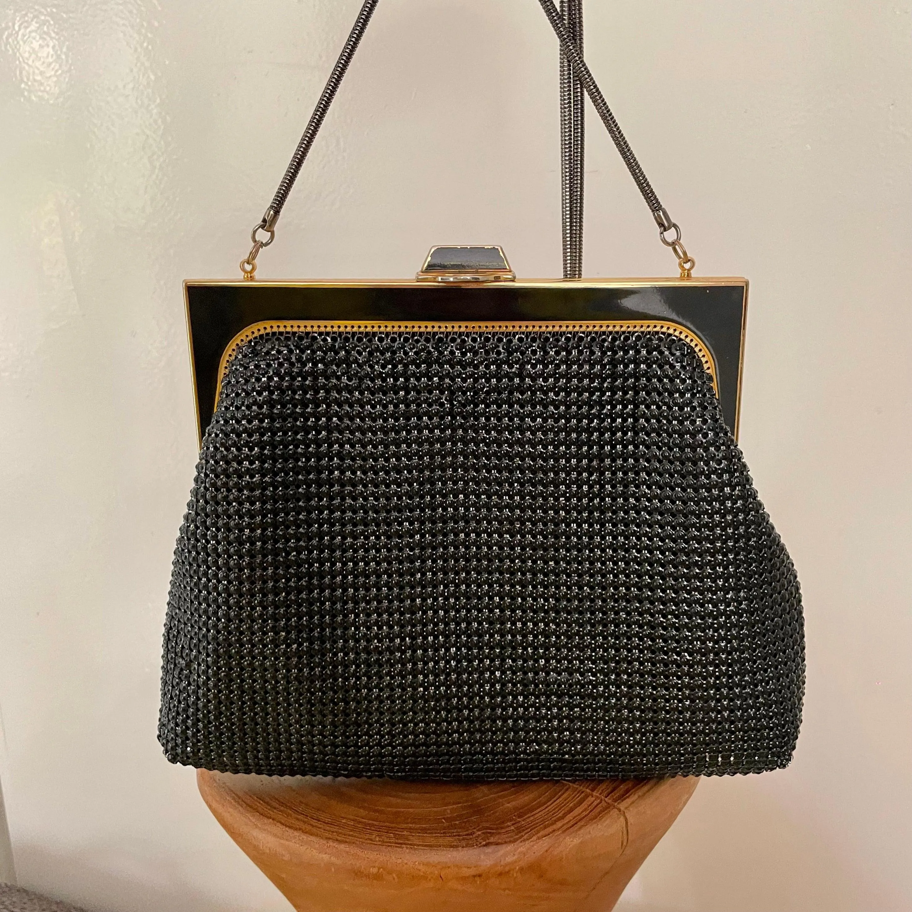 Vintage 1970s Black Glo Mesh Evening bag Signed by Park Lane N.S.W